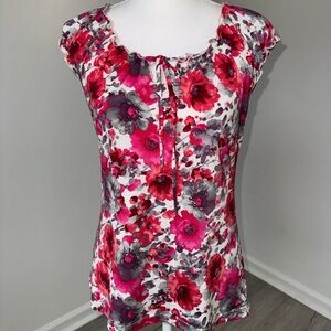 Vintage Very Important‎ Pieces Pink Floral Ruffle Cap Sleeve Top Women’s Y2K